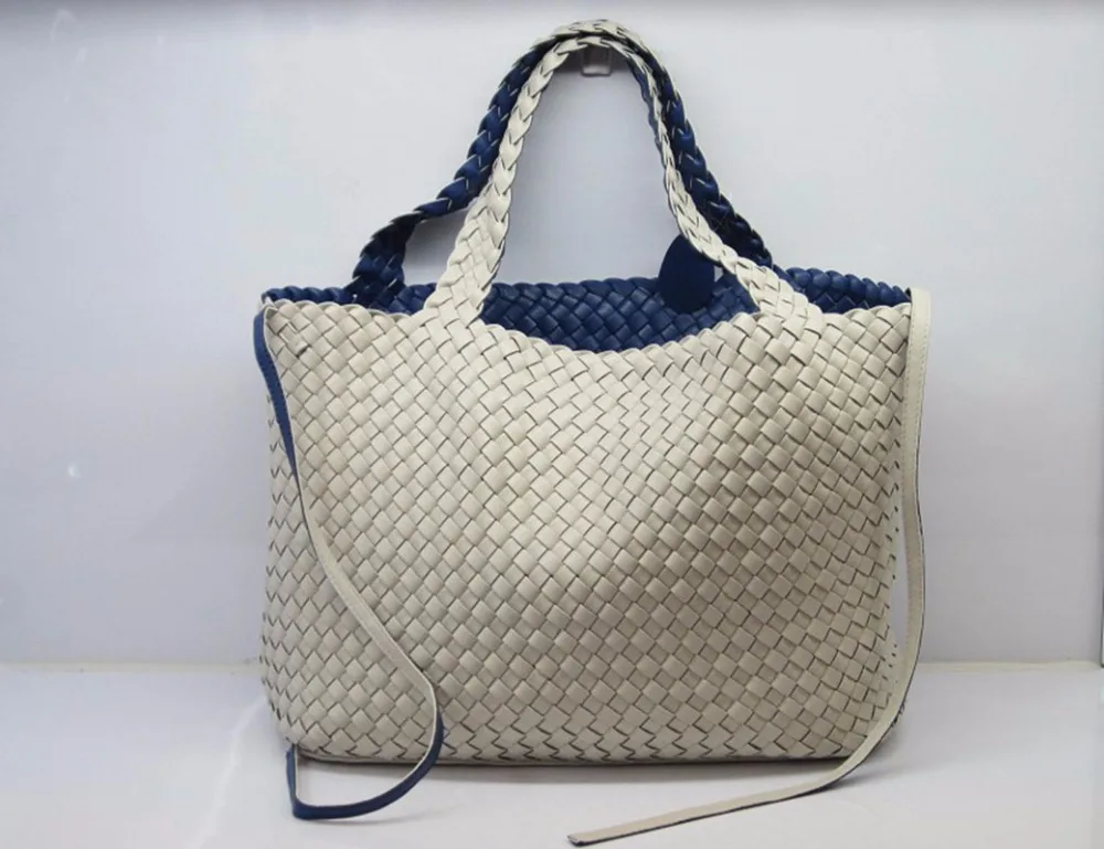 Новая модная женская плетеная Сумка двухцветная с внутренней сумкой кошелек