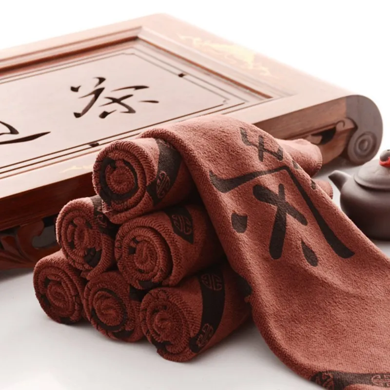 Deep color cloth Tea towels  Coffee color towel Chinese character tea towels 