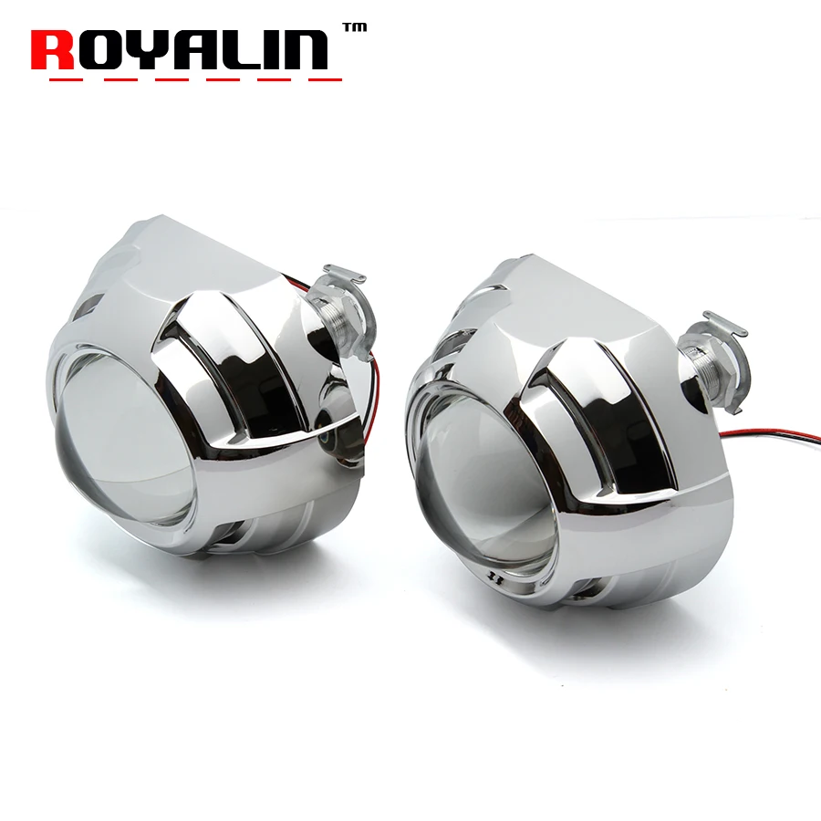 

ROYALIN Mini Projector Headlight Lens H1 Full Metal 2.5 inch Bi-Xenon Hi/Lo Beam W/ Apollo Shrouds 3.0" Masks H4 H7 Auto Lamps