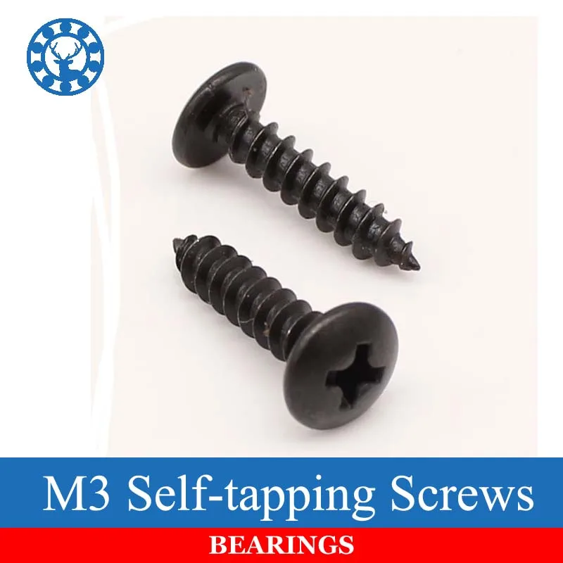50Pcs M3 Wood Truss Screw with Black Oxide and Wax Self tapping Screws