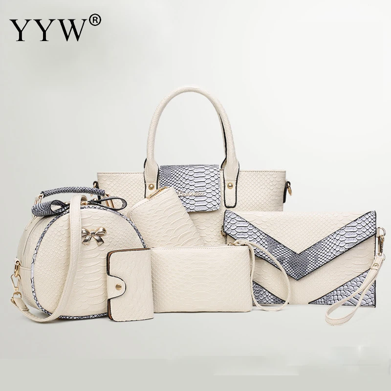

Luxury Brands Designer 6 bags/set Alligator PU leather Women Tote Bags Long Wallet Patchwork Female Shoulder bags with Purse