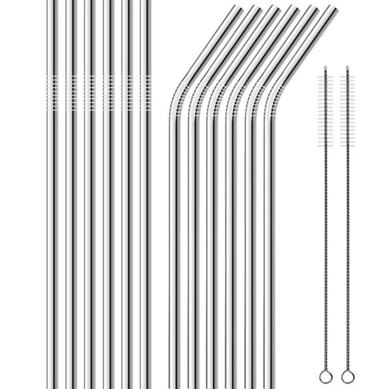 Многоразовые металлические трубочки для питья 304 нержавеющая сталь прочная изогнутая прямая соломинка для напитков с чистящей щеткой вечерние аксессуары