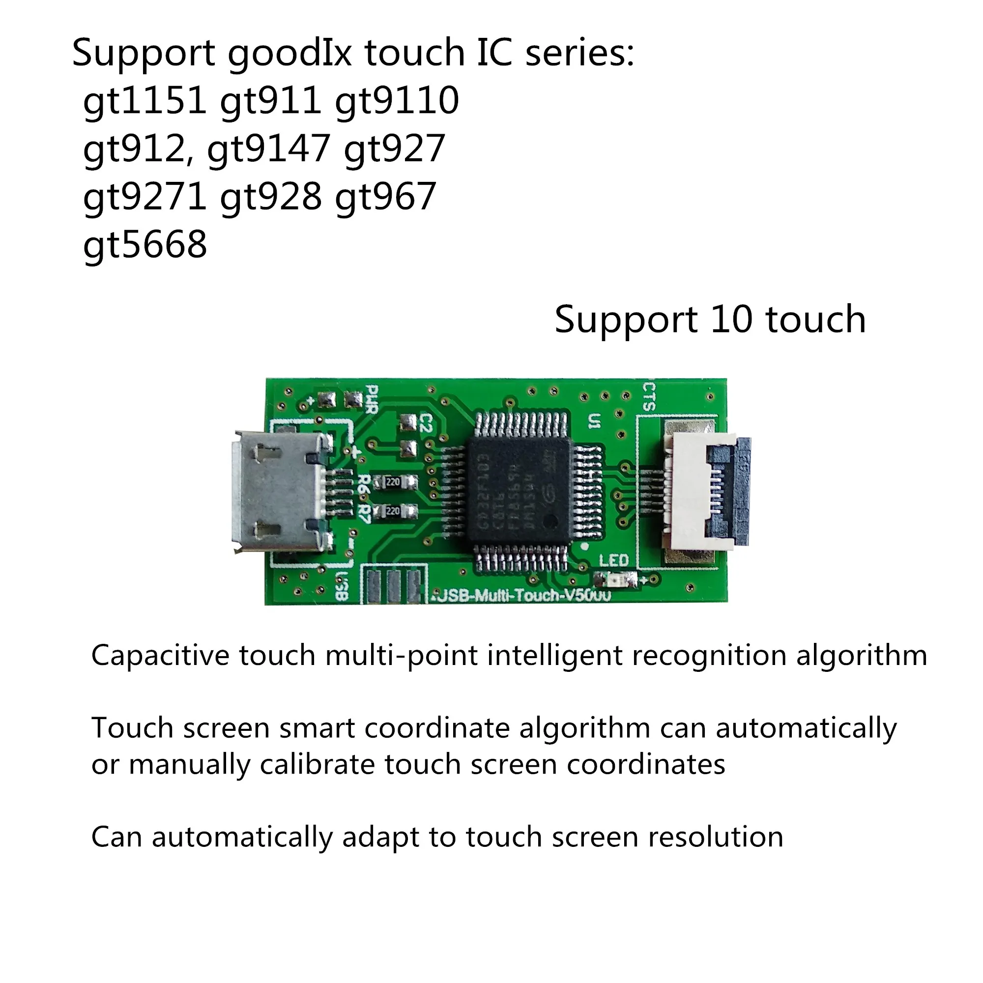 

For Capacitive Touch Screen Capacitive Screen USB Interface Transfer Drive Module 10-Point Touch GT9XX