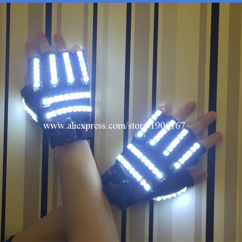 2018 New Led Light Up  White Color Luminous GLoves For DJ Club Party Christmas Halloween Decoration Event & Party Supplies04