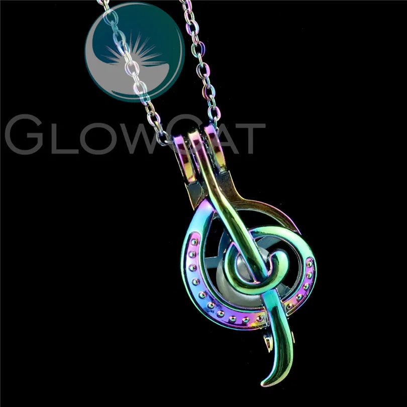 

R-C649 Rainbow Colors Musical Note Sign Beads Cage Pendant Perfume Diffuser Aromatherapy Pearl Cage Locket Necklace