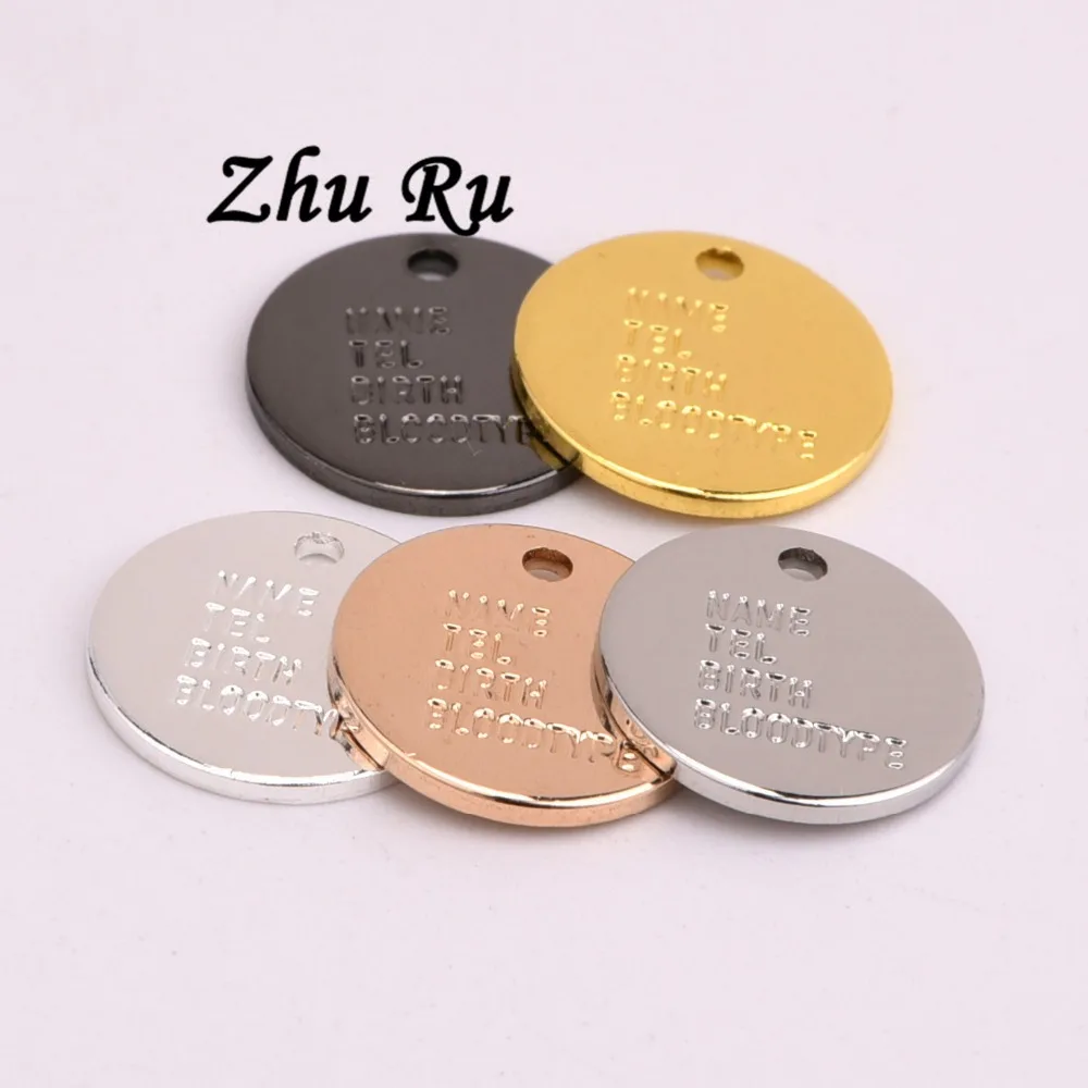 

10pcs ZHU RU 12mm copper round coin Carving letters word name tell Fit Bracelet & Necklace Authentic Jewelry Accessories