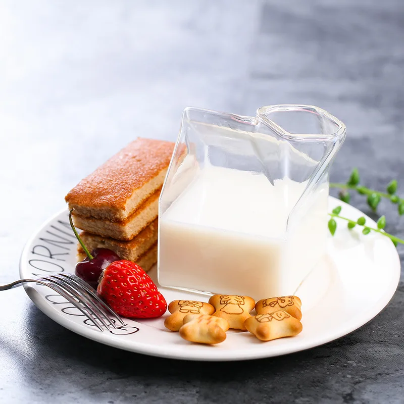 

Creative Square Milk Glass Cup Handmade Breakfast Milk Tea Storage Fashion Party Juice Drinkware Home Accessories