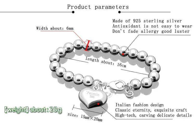 Браслет из стерлингового серебра 925 пробы для женщин, милые бусины, подвески в виде сердца, женский браслет, популярные ювелирные изделия, очаровательные браслеты