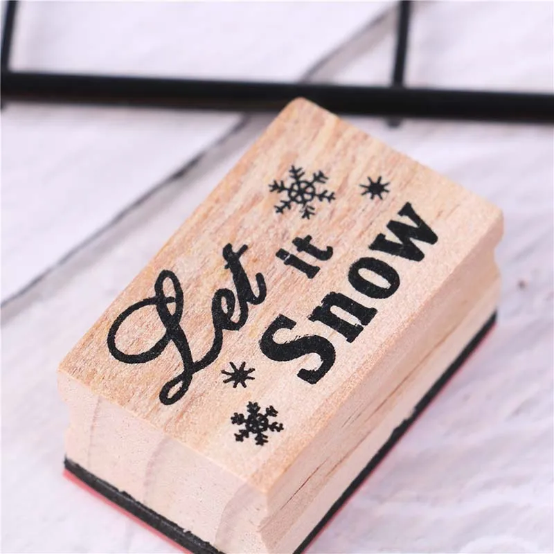 

1pc Merry Christmas Let It Snow Letter Wooden Rubber Stamp with Snowflake Design DIY Gift Stamp Party Decoration