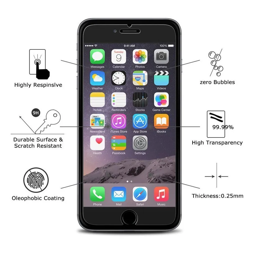 Binmer Защитные пленки для экрана 2 шт 0 3 мм 9H твердое закаленное стекло iPhone 6 /6S /7 /8