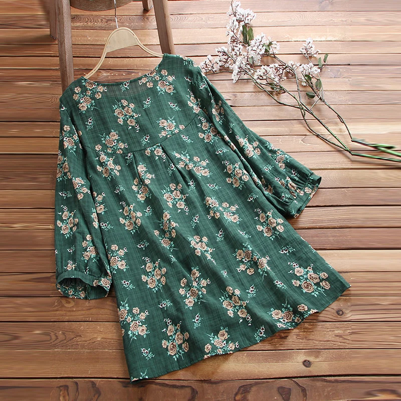 Hot Sale Beautiful Women Blouse Baggy Floral 3/4 Sleeve Shirt Ladies Summer Casual Street Daily Loose Tunic Tops Crew Neck S-5XL