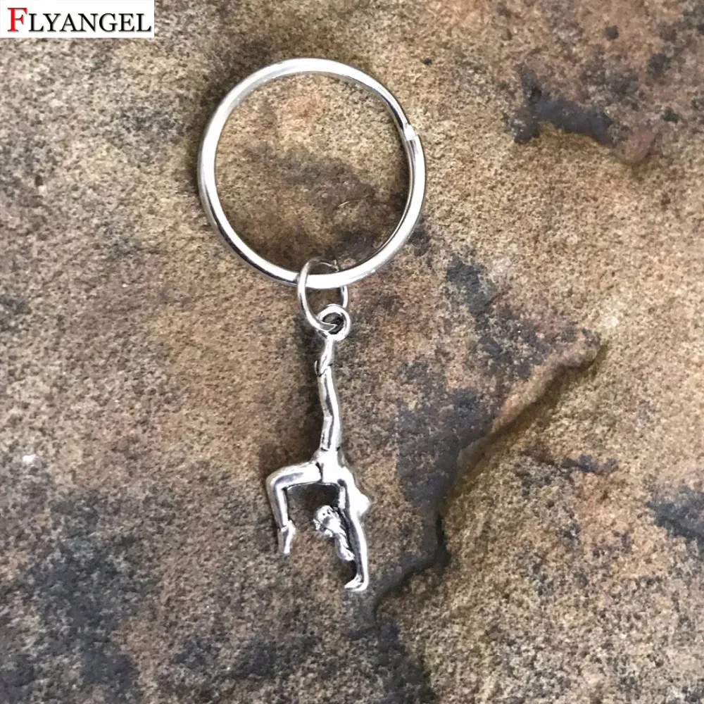 

Ancient Silver Gymnastics Girl Charm Pendant Car Keychain Women Bag Key Ring Jewelry Friendship Gift