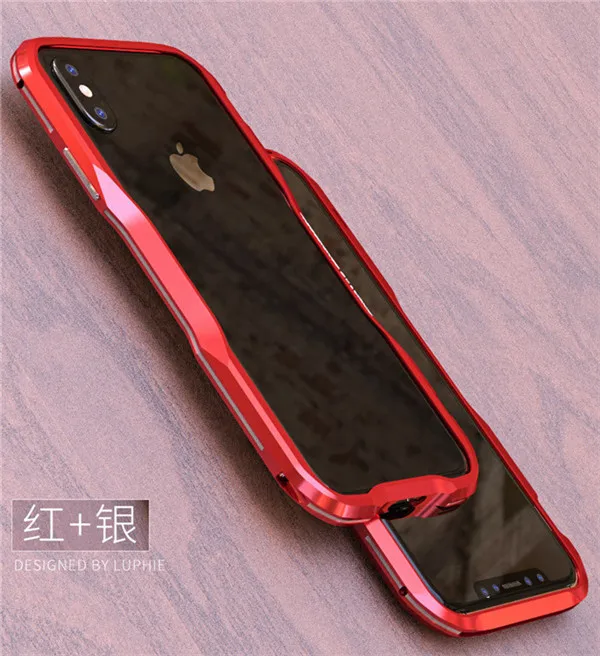 Luphie двухцветный Алюминиевый металлический чехол-бампер для телефона для Apple iPhone X, чехол-рамка для телефона для iPhone 7, 7 Plus, 8, 8 Plus, чехол s - Цвет: Red silver