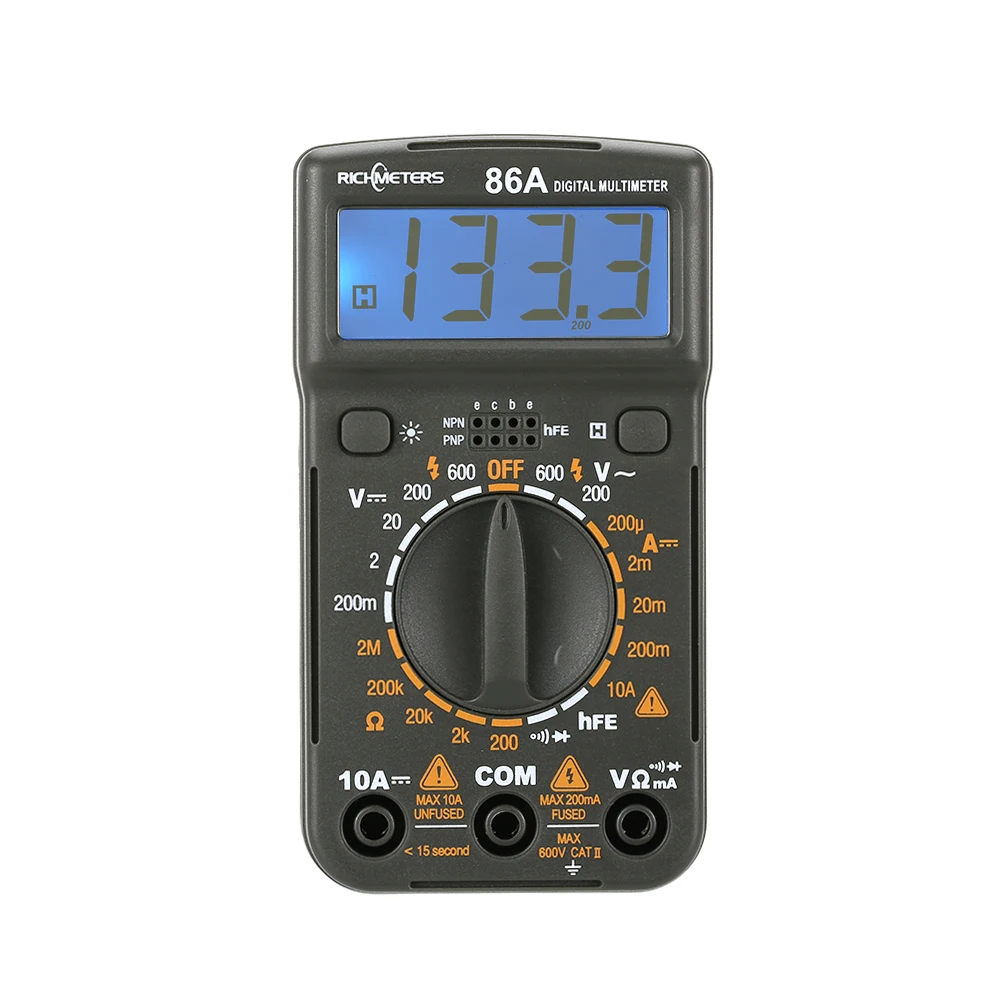 

RICHMETERS RM86A Pocket Size Mini Digital Multimeter Backlight AC/DC Handheld Ammeter Voltmeter Voltage Current Ohm Tester