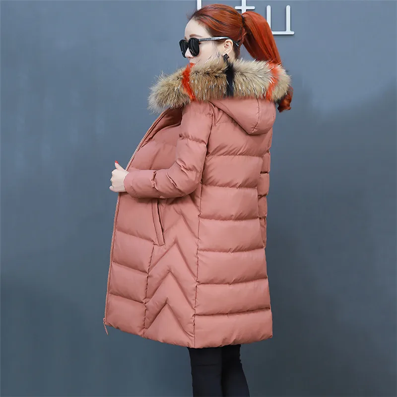 Для Женщин Хлопчатобумажная Куртка 2018 зима новый средней длины толстые Свободные Мода хлопчатобумажное пальто с капюшоном и меховым