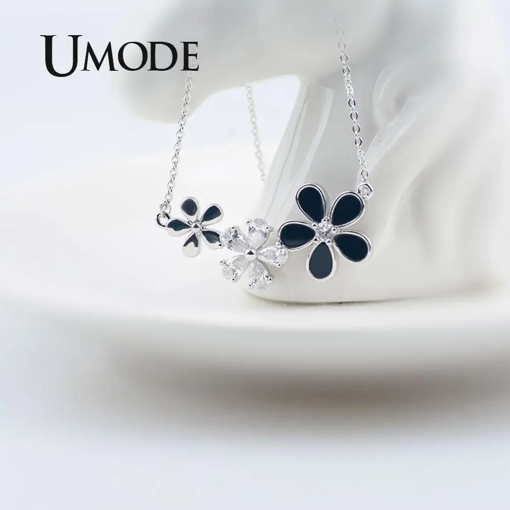 UMODE, трендовые черные ожерелья в виде цветка, корейские ожерелья-цепочки, для женщин, девочек, подарок, колье, маленький кубический цирконий, модное ювелирное изделие, UN0337