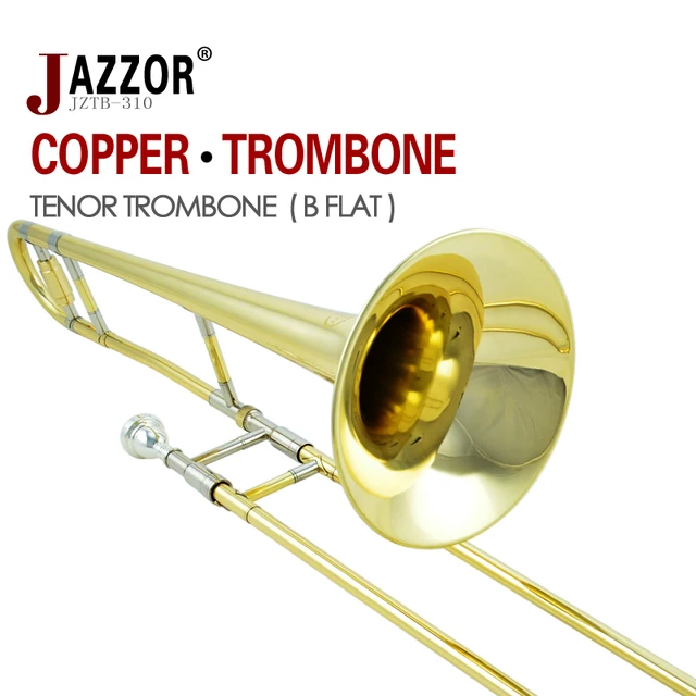 Best price at $217 Cheap Professional Tenor trombone JAZZOR JZTB-310 B Flat tenor horn with trombone mouthpiece and gloves Gold brass wind instruments
