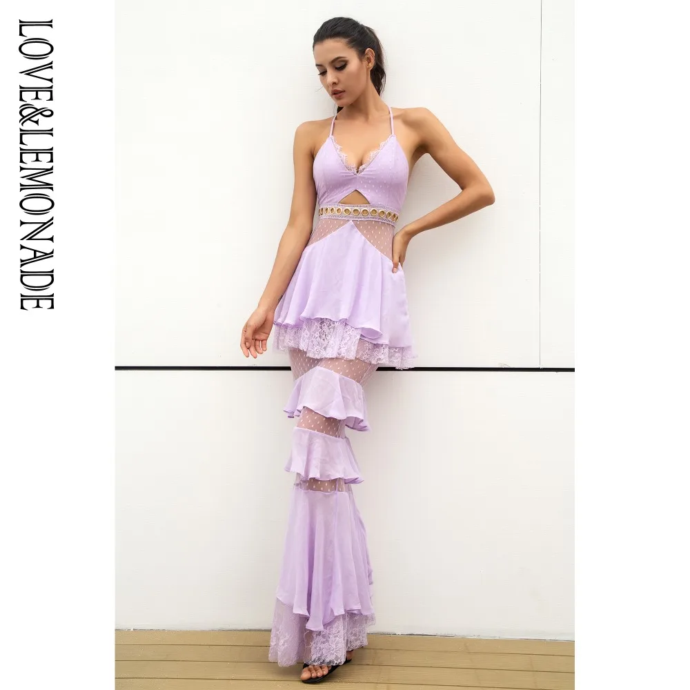 

Love&Lemonade Light Purple Layered Flounced Chiffon Lace Long Dress LM0929