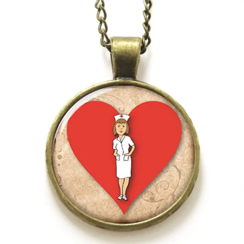 10pcs/lot Nurse necklace, Nurse on behalf of love heart necklace glass