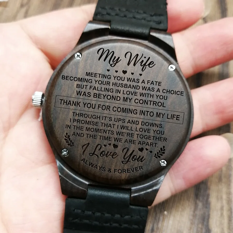 Моей жене-я люблю тебя выгравированы деревянные часы сандалового дерева персонализированные Для женщин часы от мужа или бойфренда Роскошные наручные часы - Цвет: D1901