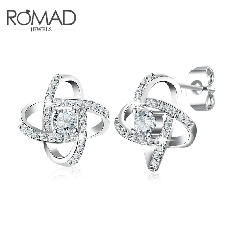 

Dazzling Zircon Geometric Stud Earrings for Women Accessories Jewelry Earring White Gold Interlinked Circles Creative Earrings