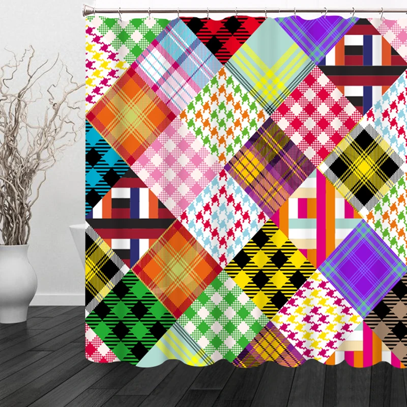 Fashion Colorful Plaid Pattern View Shower Curtains Bathroom Curtain
