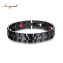 Meaeguet hombres de acero inoxidable pulsera magnética negro charms pulseras y brazaletes 218mm energía saludable pulseras para hombres