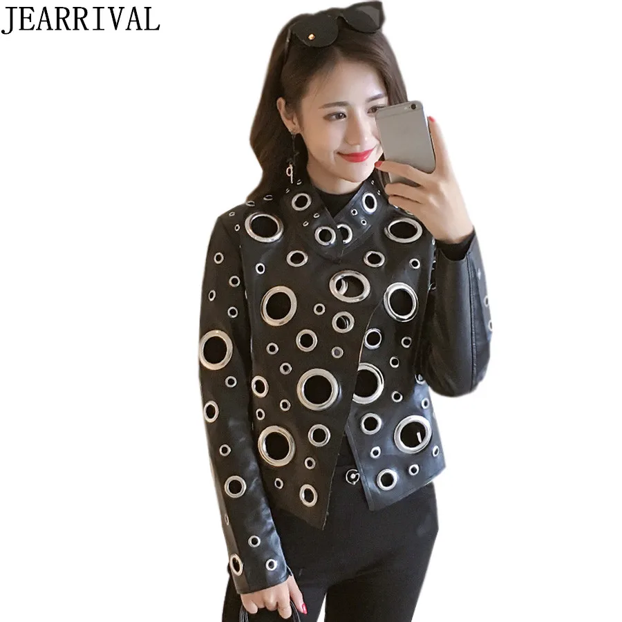 2018 Argent Veste Automne Manteaux Cuir 2 Nouvelle Évider Mode Femmes D'or Hippie 3 Punk En Chaqueta 1 Mujer Moto Pu iTwuOPkZX