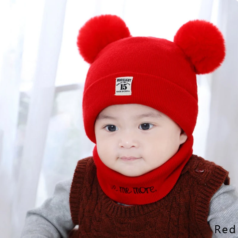 REAKIDS Детская Зимняя шерстяная вязаная шапка с помпоном для мальчиков и девочек, детская теплая шапка с помпоном, удобная шляпа для детей - Цвет: Red