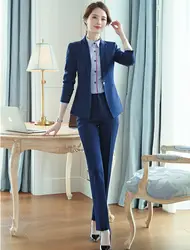 Деловой женский темно-синий блейзер женские деловые костюмы со штанами и курткой, комплект одежды для работы, Офисная форма, дизайн стилей