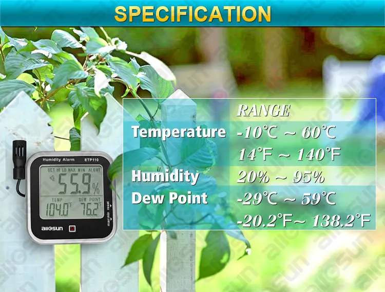 ALL SUN ETP110 цифровой термо-гигрометр Измеритель точки росы с функцией сигнализации влажности Высокоточный термометр измеритель влажности