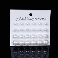 Branco bege preto 12 pares/set simulado pérola brincos para bijoux brincos pendientes mujer moda brincos