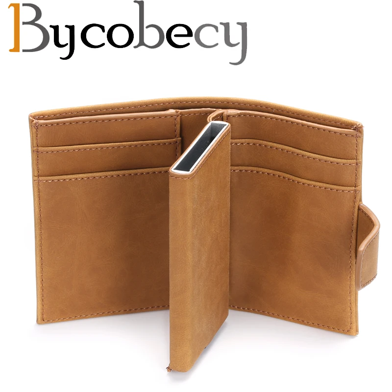

Bycobecy New Pu leather Automatic Card Wallet Credit Box Pickup Holder Anti-RFID Wallet Business Card Holder Credit Card Package