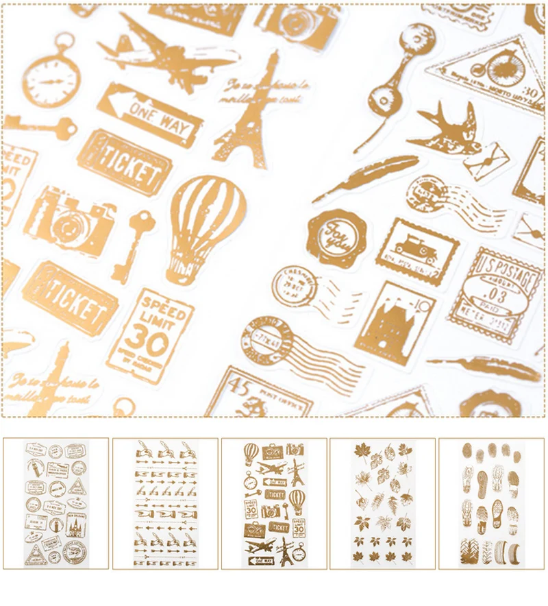 Бронзовая винтажная почтовая бумажная наклейка для творчества, декоративная наклейка для альбома, скрапбукинга, кавайная канцелярская наклейка, дневник