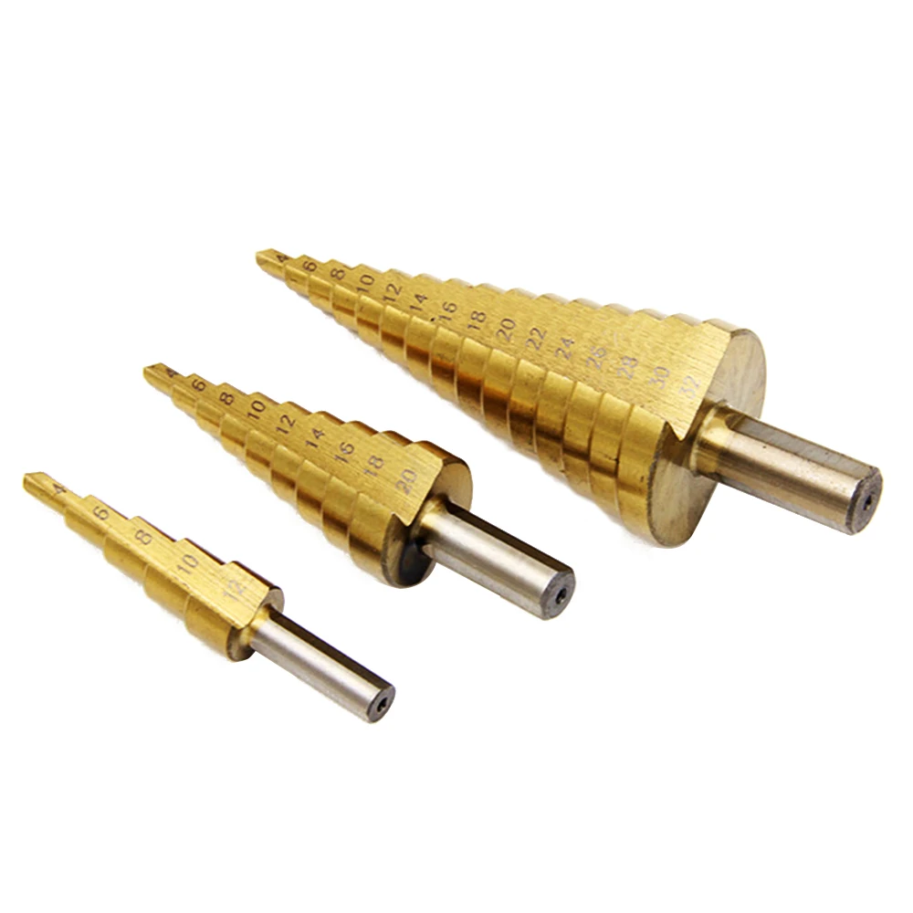 

HSS 4-12/20/32mm Titanium Step Drill Bit Step Cone Saw Hole Cut Tools Metal Drilling Bit Set for Woodworking carpentry tool