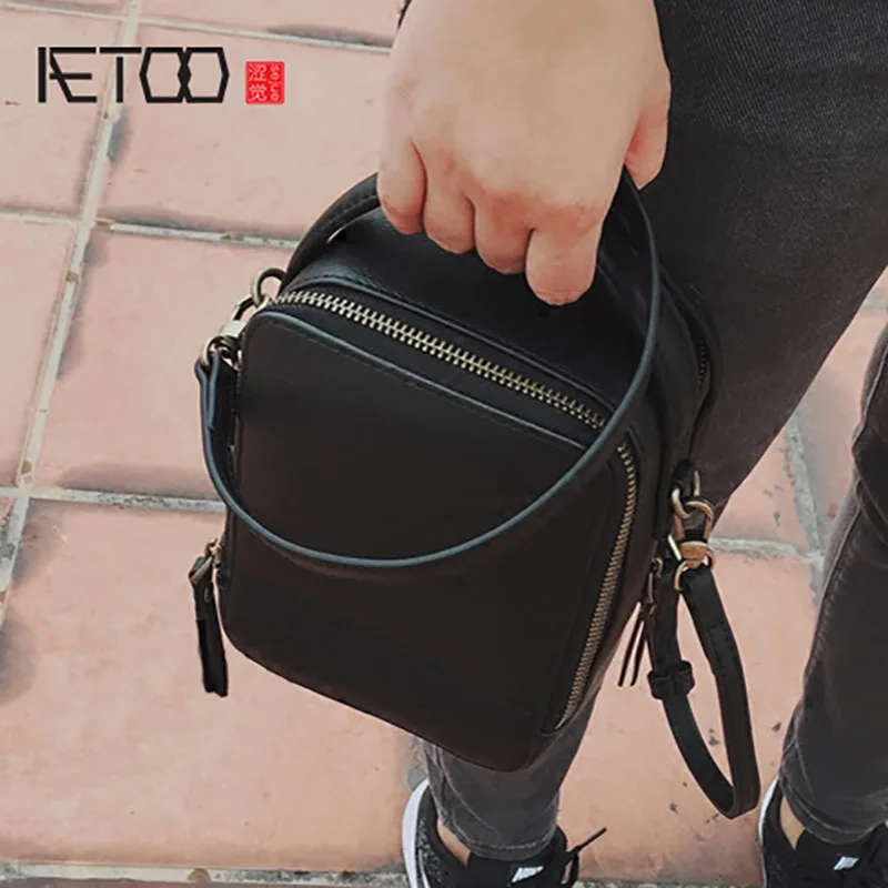 

AETOO Retro styling leather lady handbag lady head cowhide shoulder crossbody bag Leisure Box bag