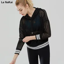 Le NaKai сетчатый открытый женский фитнес-топ для йоги с длинными рукавами Толстовка для занятий бегом на шнурке дышащий спортивный укороченный топ рубашки для тренировки