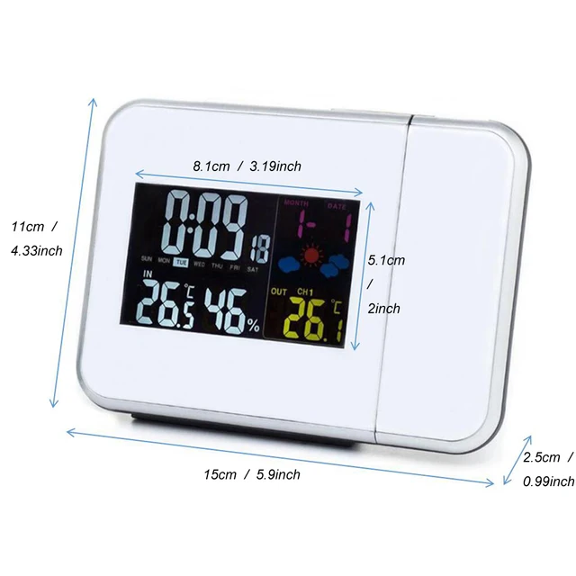 Digital Projection Alarm Clock Weather Station with Temperature Thermometer Humidity Hygrometer/Bedside Wake Up Projector Clock 5