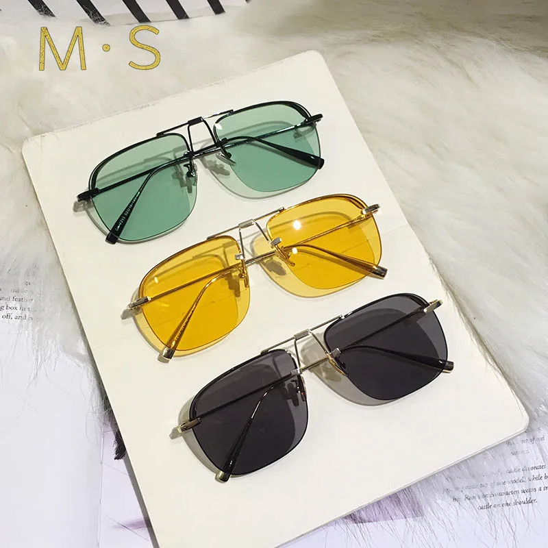 

MS 2019 New Oversize Fashion Brand Pilot Sunglasses Unisex Sunglasses Woman Shades Mirror Square Rimless Sun Glasses For Female