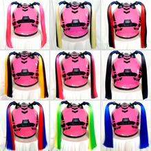 15 pollice Punk del Motociclo di Stile Coda di Cavallo Casco Treccia Treccia Diritta Corno Moto Femminile Cosplay Completa Viso Casco Della Treccia di Modo di