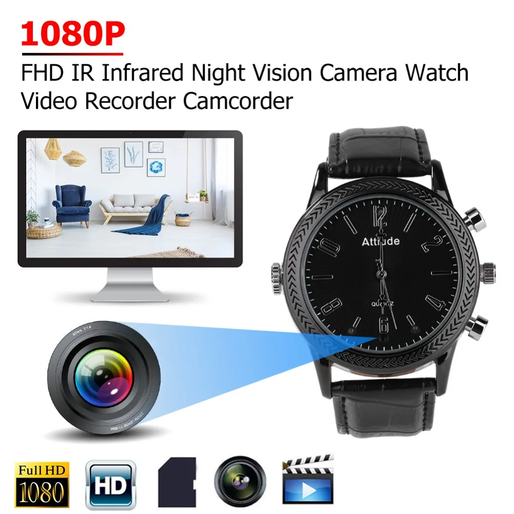 

1080P FHD 8GB Infrared Night Vision Camera Watch Video Recorder Camcorder Support Audio Recording Sound Control Mini Camcorders