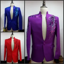 New Men’s Embroidered Sequined Dress Suits (Jacket+Black Pants ) Stage Show Host Emcee Costumes Male Slim Casual Singer Clothing