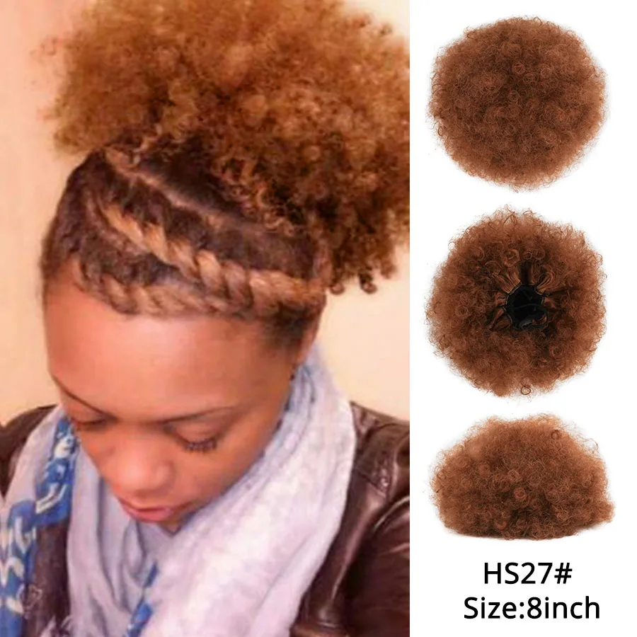 AliLeader афро волосы пучок конские хвосты для наращивания натуральные синтетические волосы кудрявые пончик-шиньон клип в пучок волос для черных женщин - Цвет: HS27