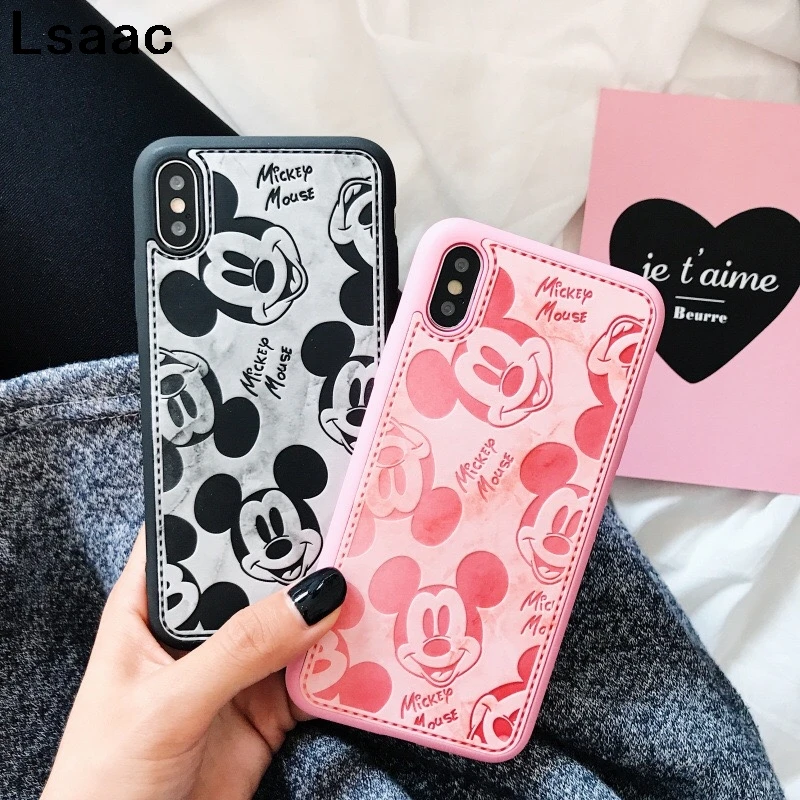 Роскошные Чехлы из искусственной кожи с рисунком Микки Минни для iPhone 6 S 8 Plus X Soft XS