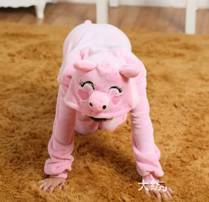 Children's Pink Pig Flannel Kigurumi Kids Onesies Pajamas Cosplay Costume For Halloween Carnival New Year Party