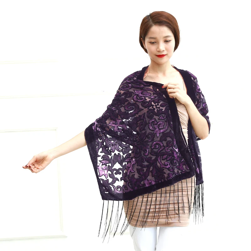 Very Cheap eNMET 2017 USA New Black Velvet Burnout Scarf Female Wedding Shawl Baroque Muslim Hijab Style Wrap Pashmina Gift For Lovers