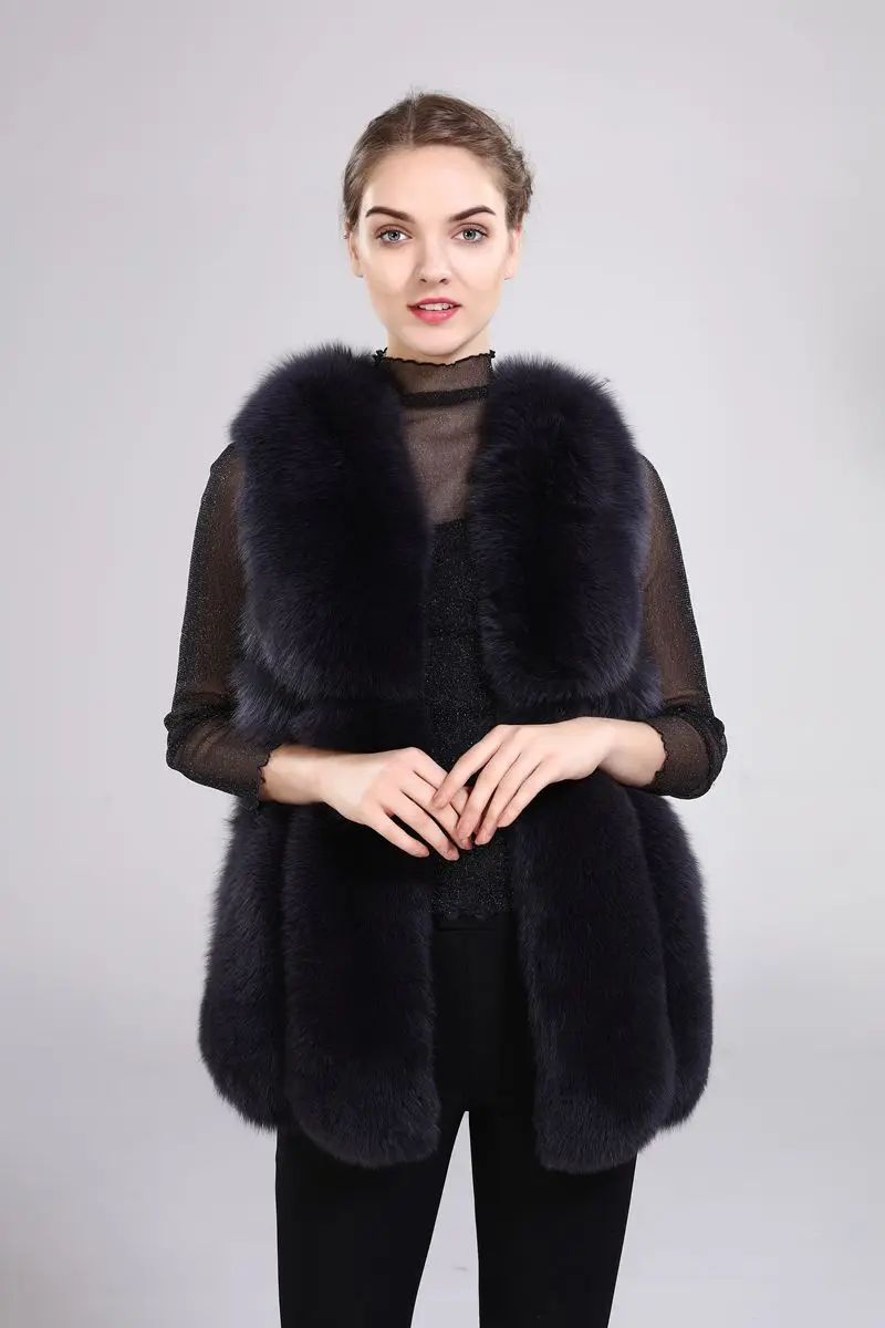 Cheap New arrival lady natural fox fur vest real fur waistcoat thick warm fashion medium long jacket 10