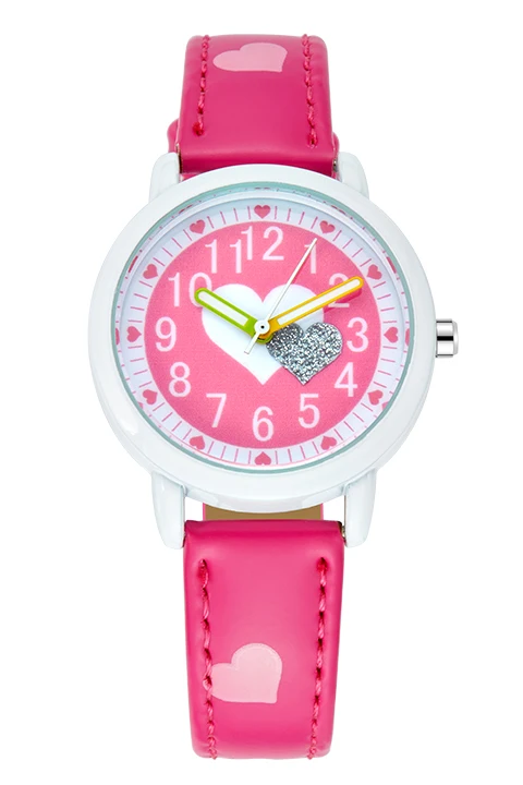 KEZZI Love Hearts детские наручные часы для девочек с кожаным ремешком с принтом Мультяшные детские часы для студентов кварцевые наручные часы Повседневная мода Horloge - Цвет: rose red watch