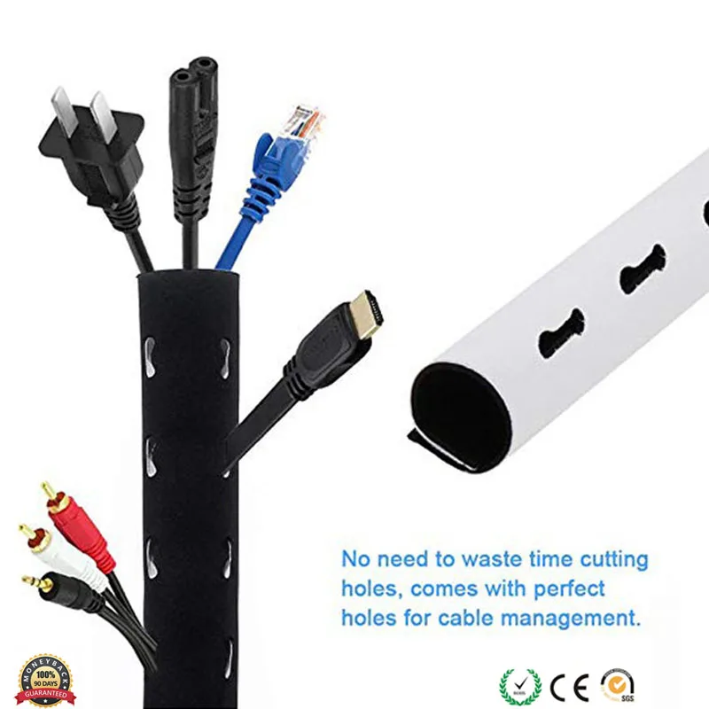 

Multihole Cable Management Sleeve, Neoprene Cord Cover Kit Cuttable Cable Wrap Reversible Wire Hider Cords Organizer for TV Comp