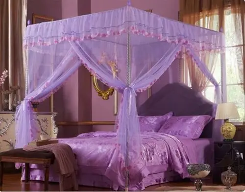 Purple Lace Flower Four Corner Post Bed Canopy Mosquito